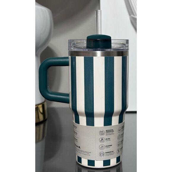 Stanley Quencher H2.0 FlowState Tumbler 20oz, EMERALD GREEN CABANA GLOSS - Picture 3 of 5